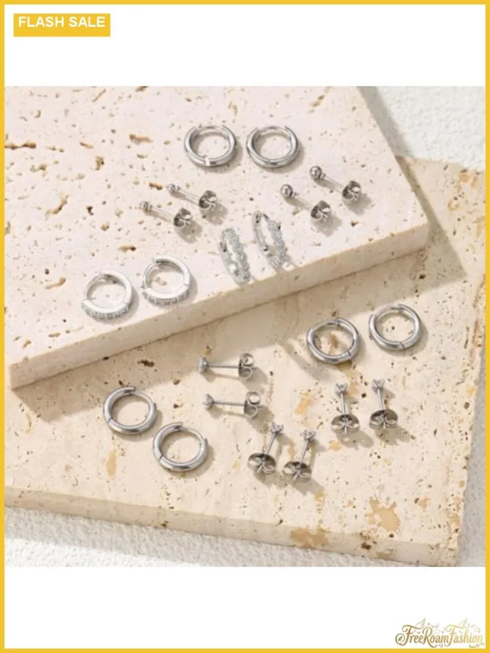 Hypoallergenic Silver Earring Set for Multiple Piercings - Studs, Hoops,